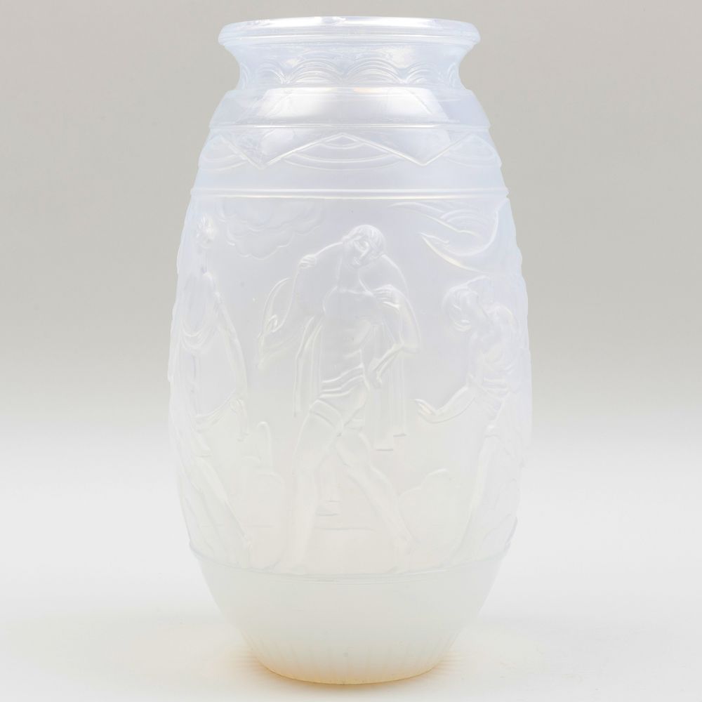 Appraisal: Sabino Art Deco Opalescent Glass Vase Mark to base decorated