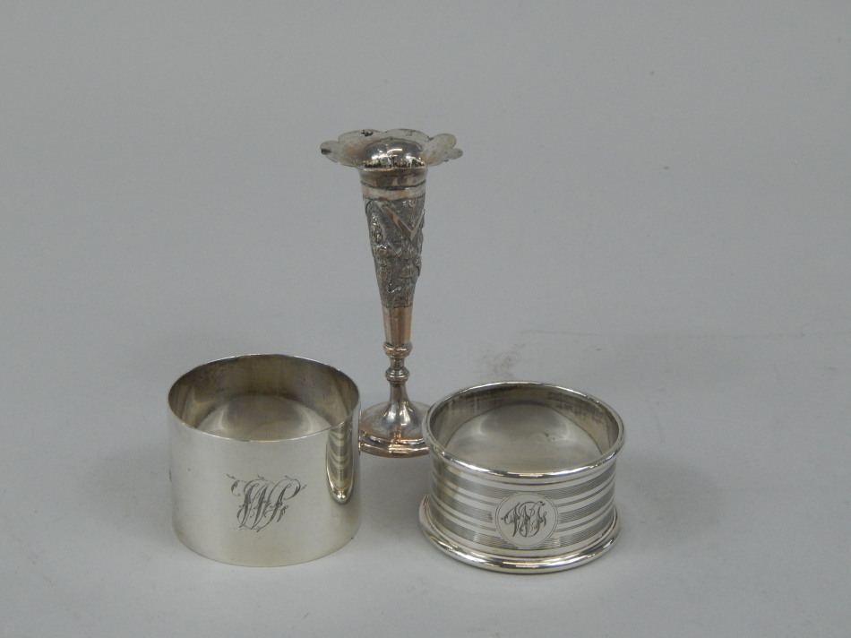 Appraisal: Two early thC silver napkin rings and an Indian or