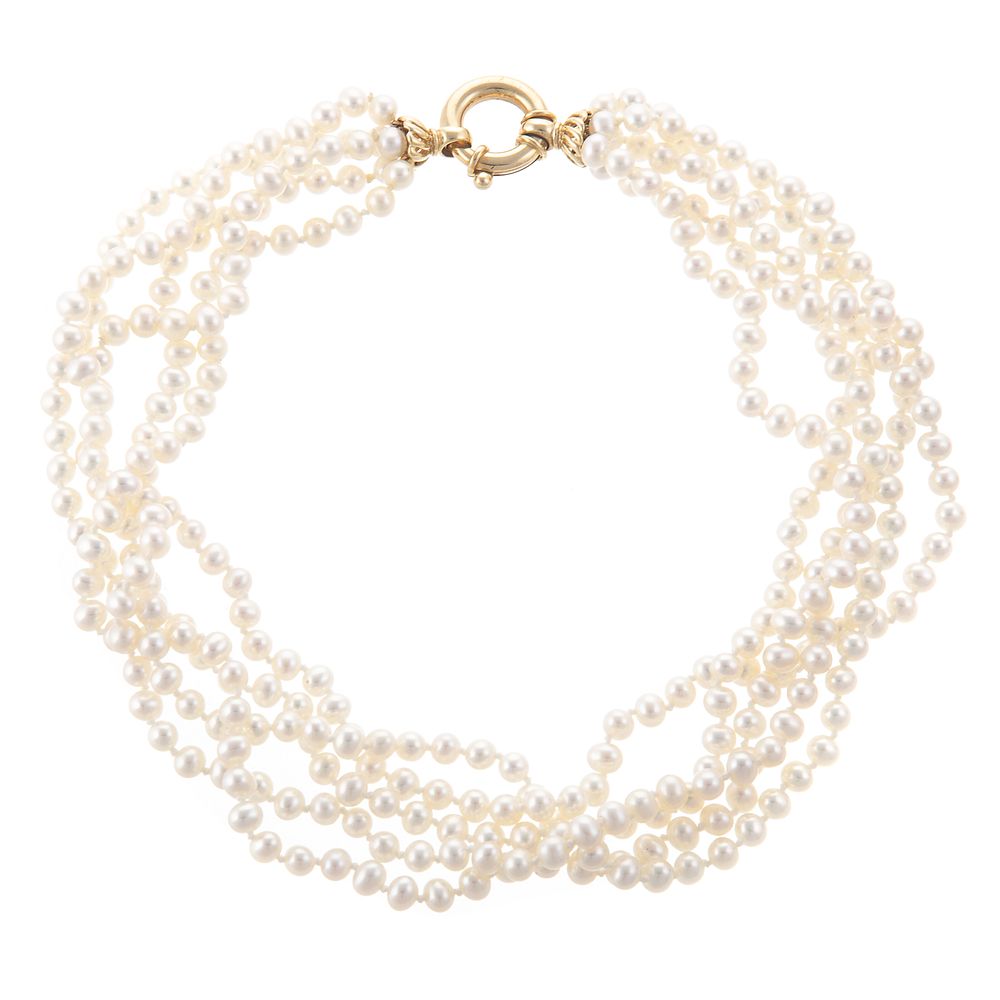 Appraisal: A Multi Strand Freshwater Pearl Necklace in K K yellow