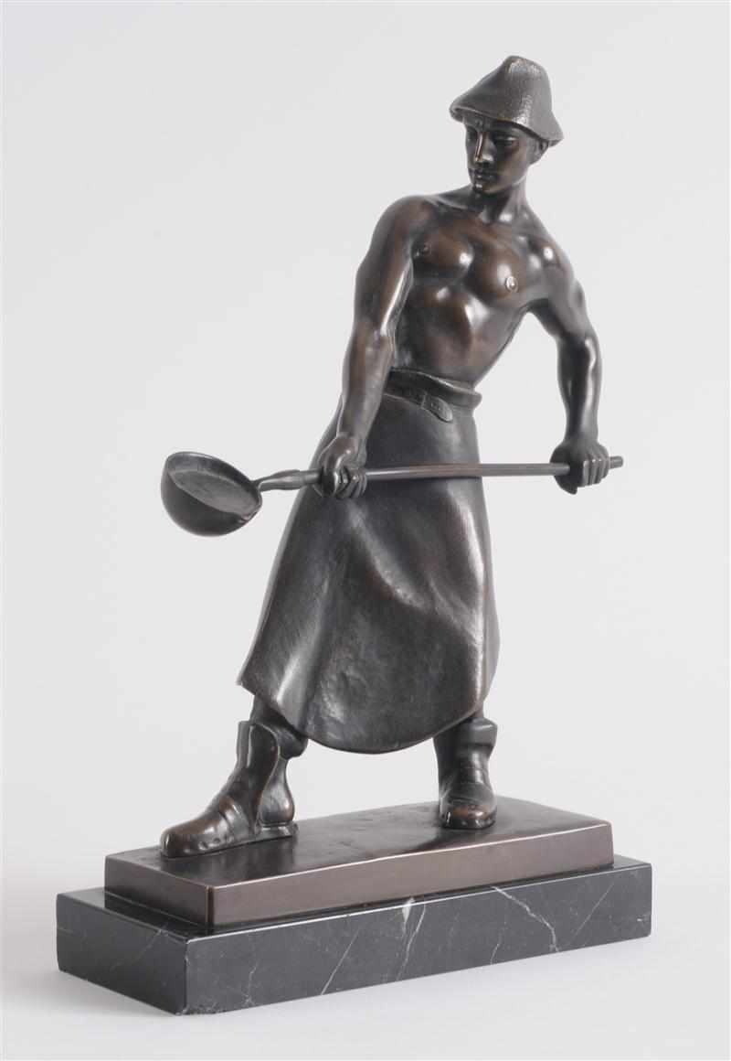 Appraisal: ALBERT CAASMANN - THE SMELTER Bronze signed the bare-chested worker