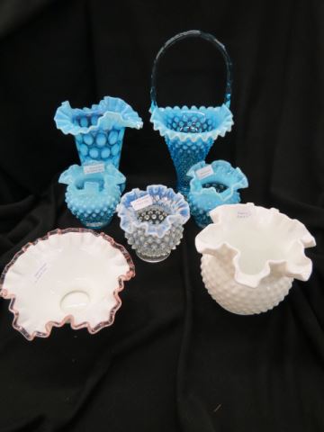 Appraisal: pc Fenton Art Glass Collection blue opalescent hobnail basket vases