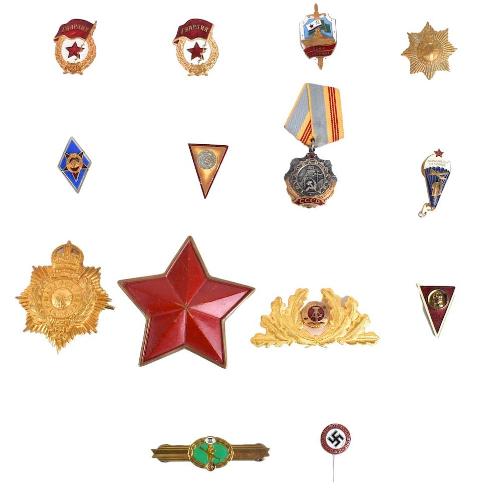 Appraisal: Fourteen Military Metals Pin Badges Grouping of Fourteen Military Metals