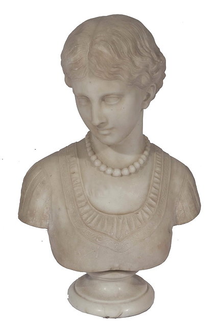 Appraisal: A MARBLE BUST of a girl with bead necklace and