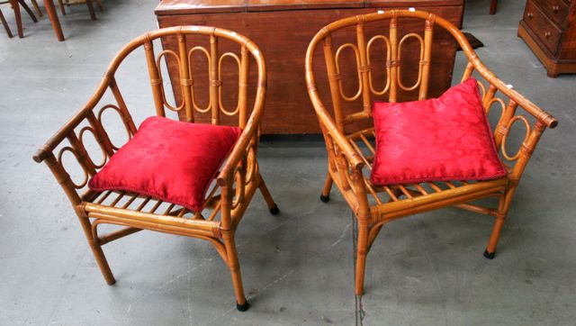 Appraisal: A pair of bamboo armchairs together with a similar chair