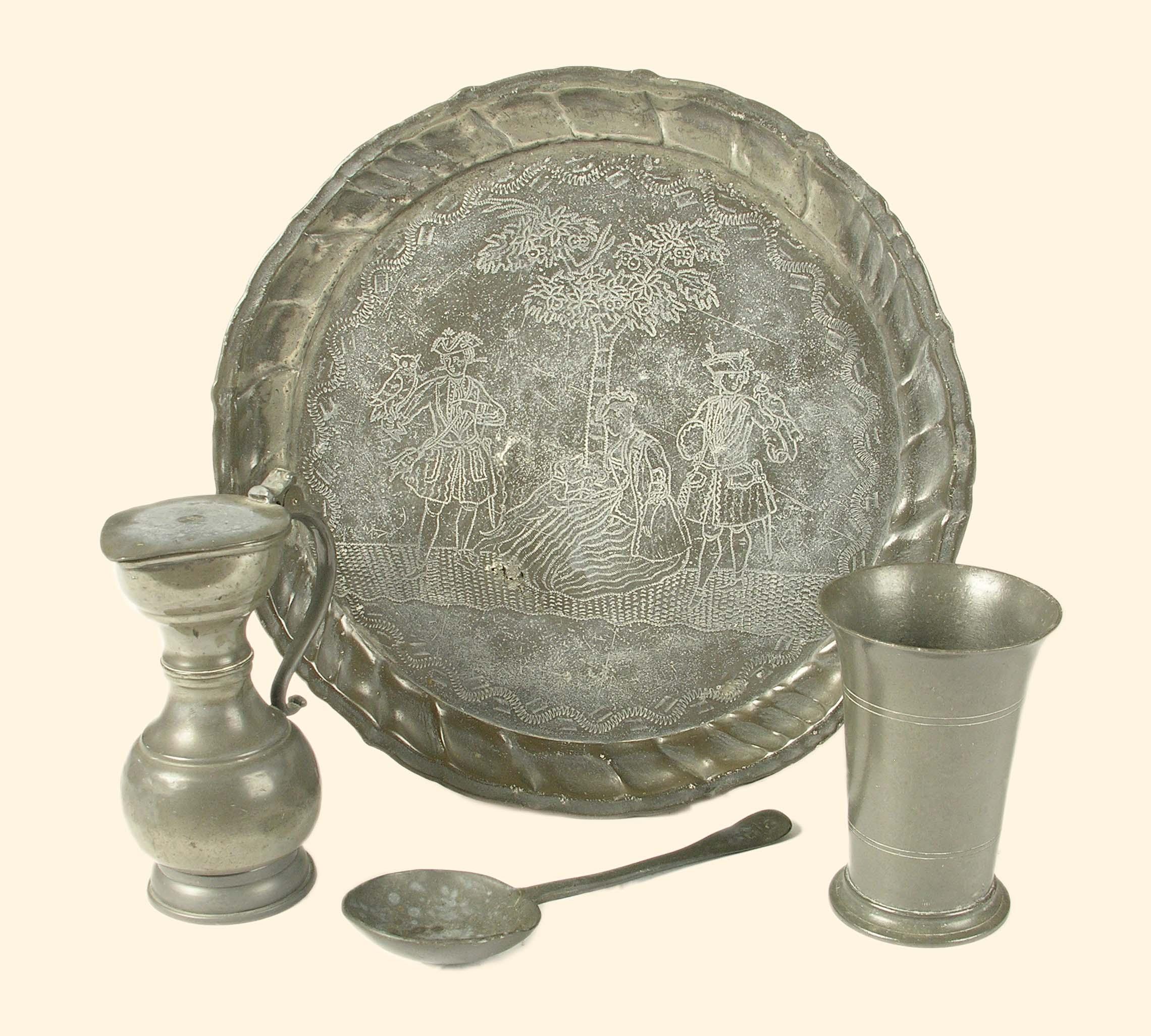 Appraisal: A continental pewter wriggle-work plate