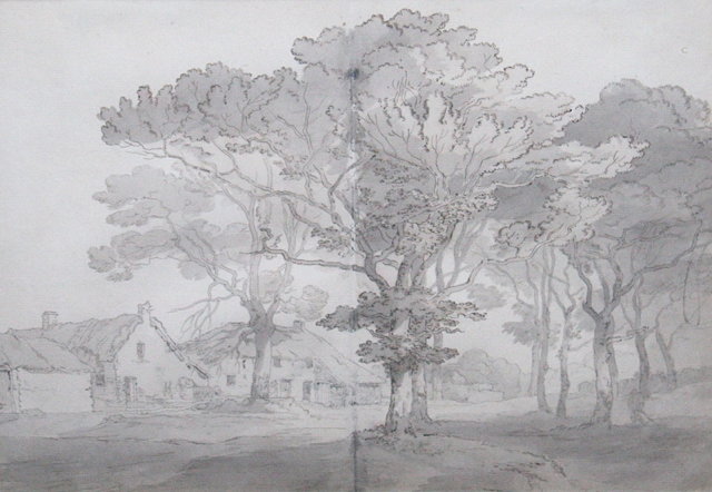 Appraisal: JOHN WHITE ABBOTT - Cottages in a wooded landscape pen