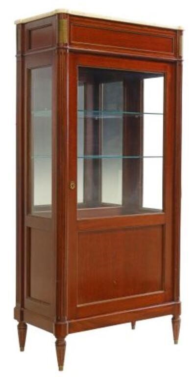 Appraisal: French Louis XVI style marble-top mahogany vitrine display cabinet th