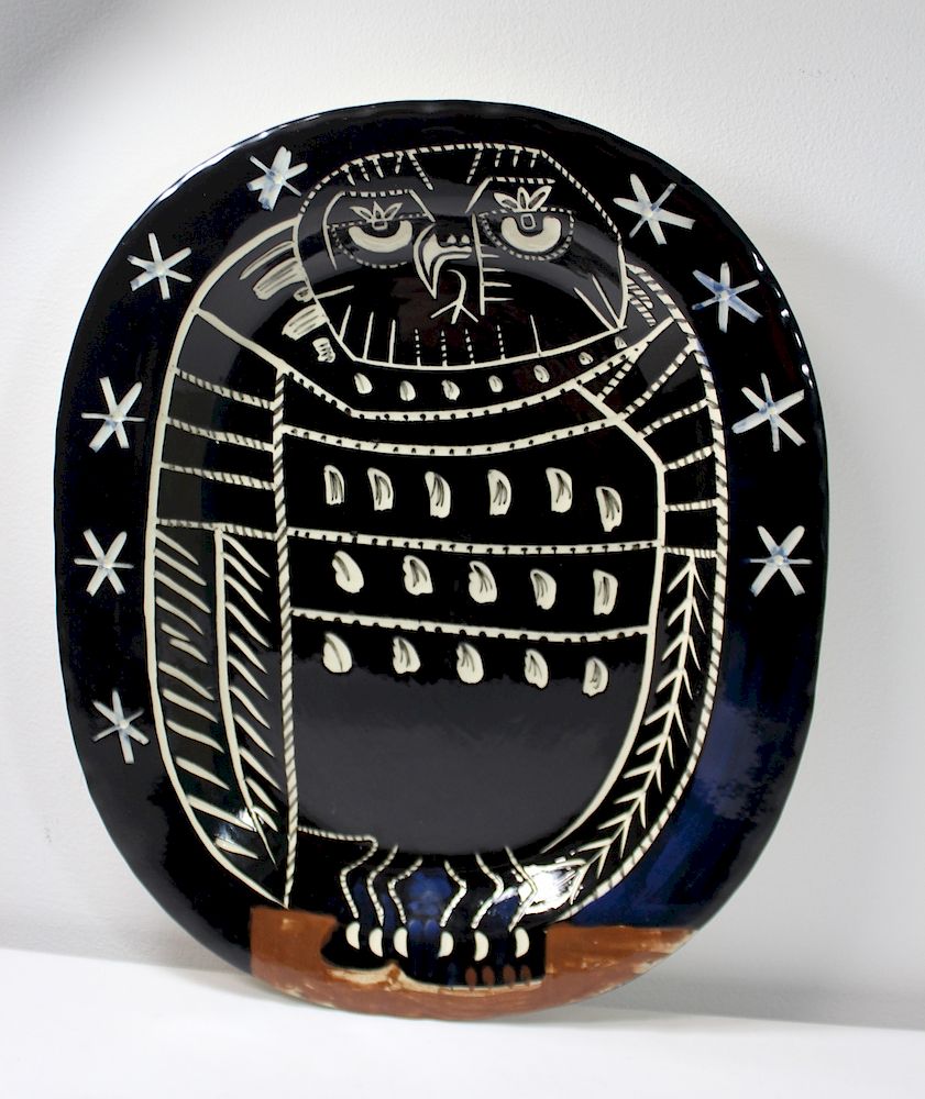 Appraisal: PICASSO PABLO Brilliant Owl Madoura Ceramic Ramie rectangular dish AR