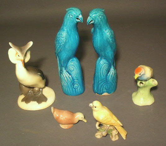 Appraisal: Pair of blue Chinese style birds h and four other