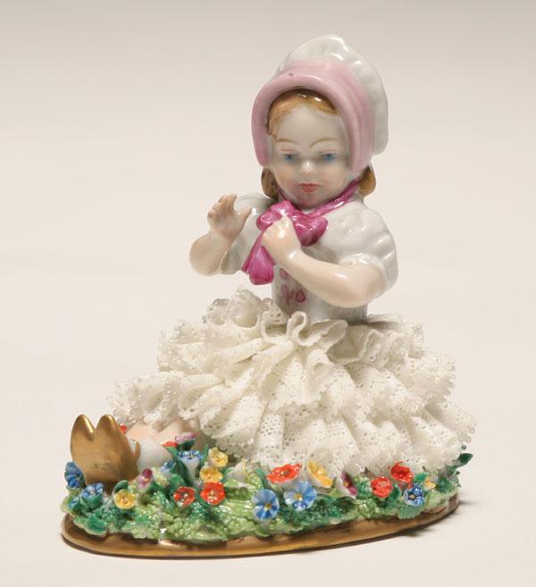 Appraisal: Porcelain Dresden lace figure small child in bonnet and lace