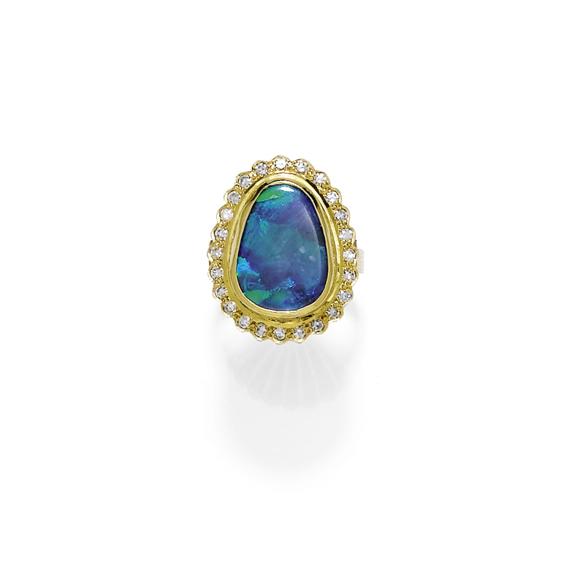 Appraisal: OPAL AND DIAMOND RING ca Yellow gold Elegant ring the