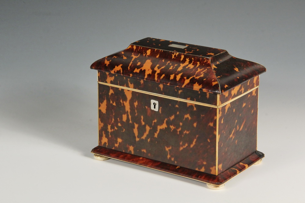 Appraisal: TEA CADDY - English Tortoiseshell Caddy with overhanging casket lid