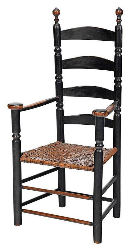 Appraisal: Early American Ladderback Great Chair th century the black painted