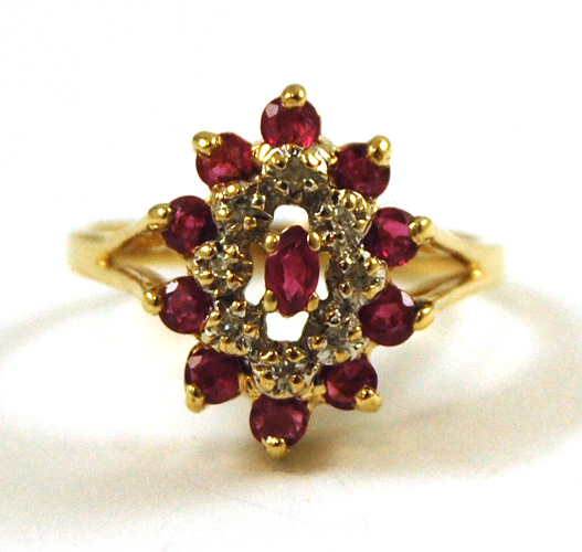 Appraisal: RUBY DIAMOND AND TEN KARAT GOLD RING with ten round-cut