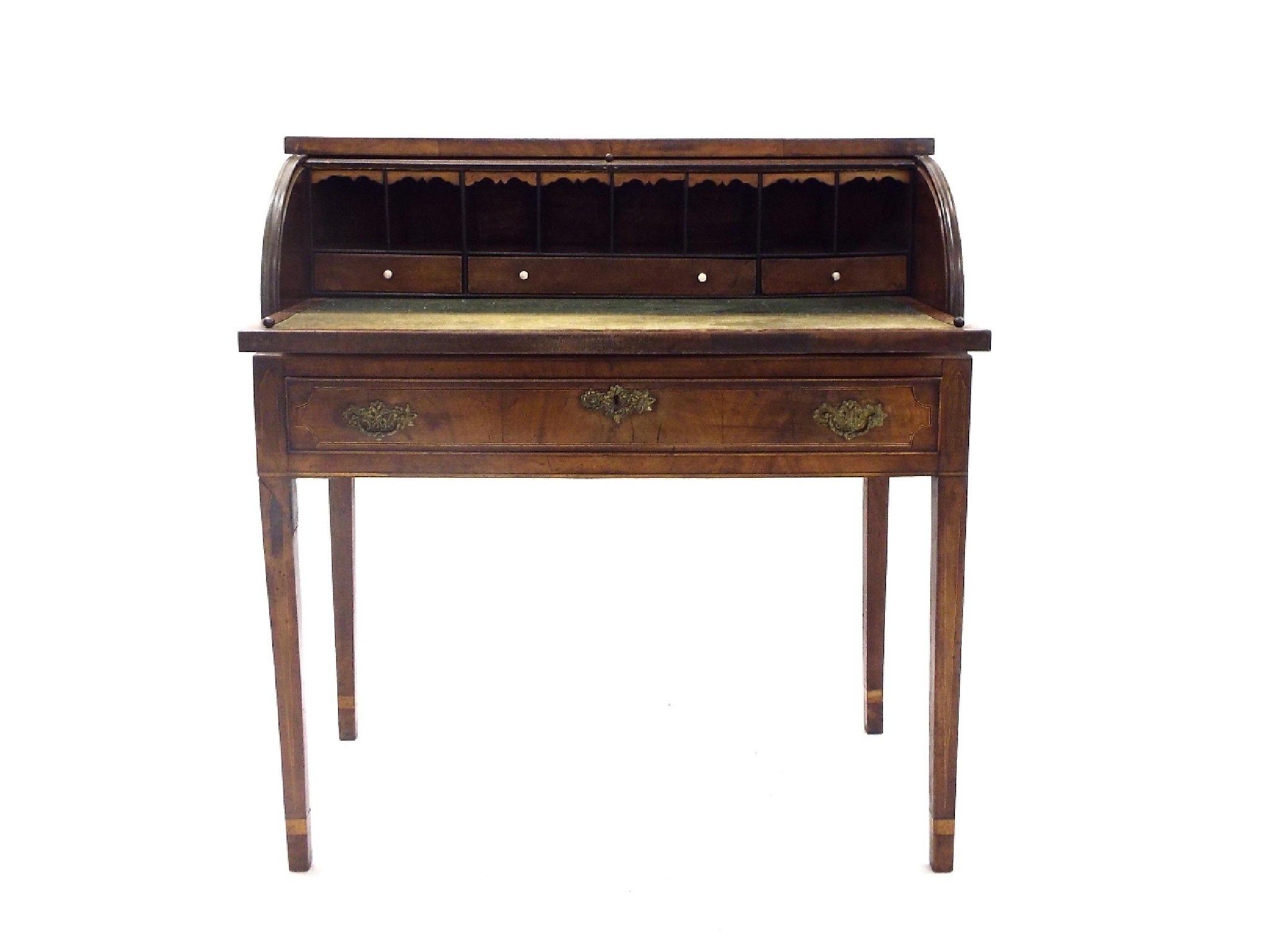 Appraisal: Good th century mahogany cylinder desk the tambour slide enclosing