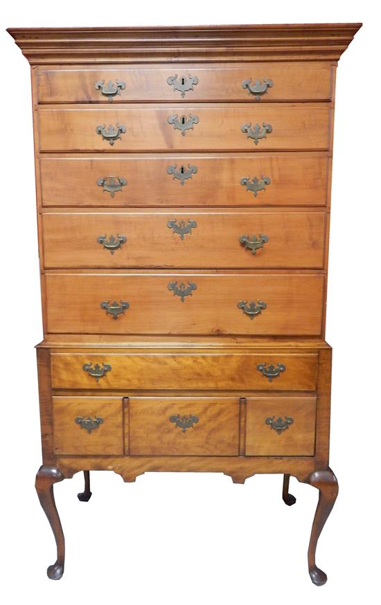 Appraisal: American highboy with th C elements possible marriage figured maple