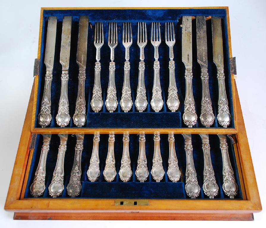 Appraisal: CASED SET OF EIGHTEEN PAIRS OF VICTORIAN SILVER DESSERT KNIVES