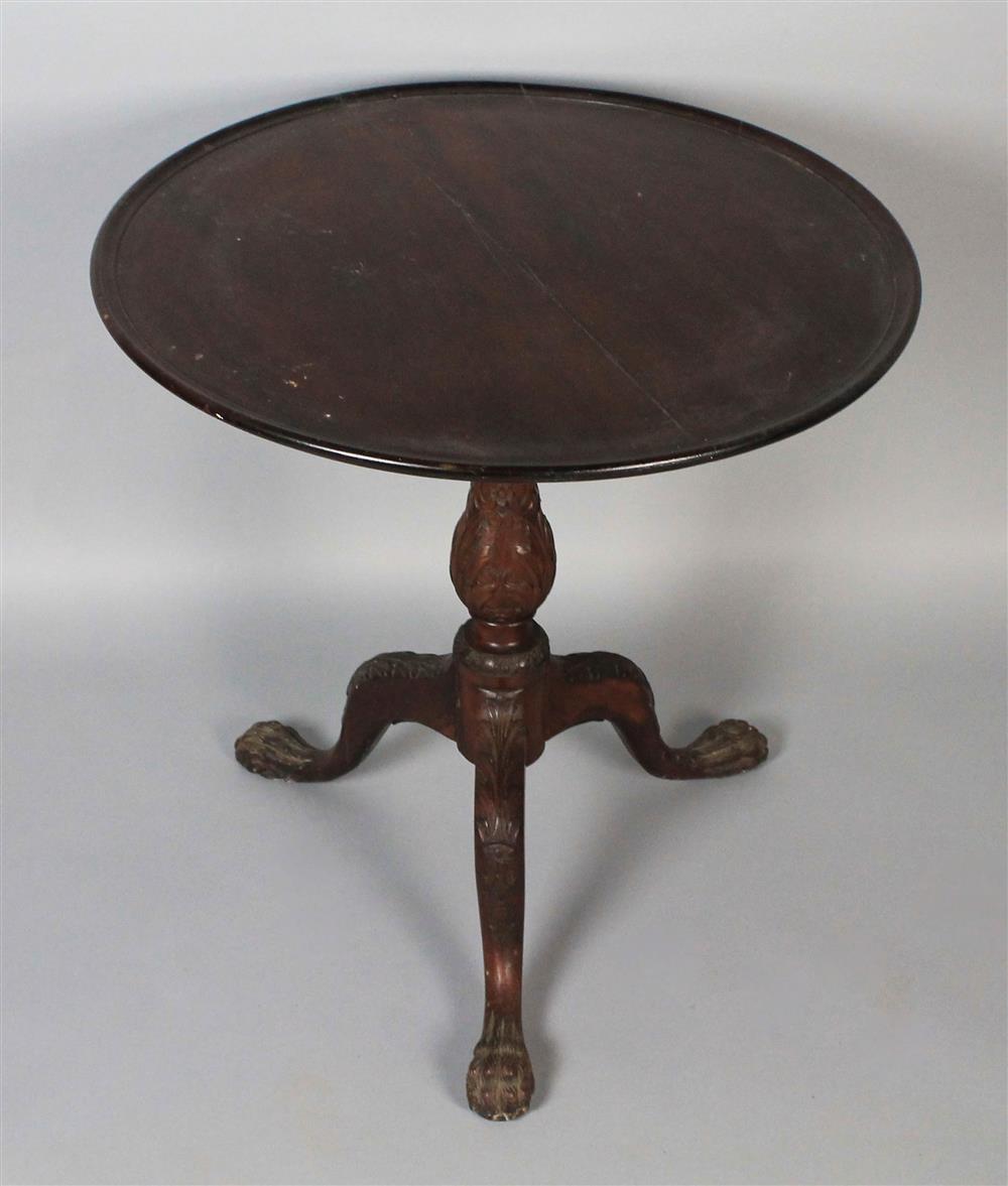 Appraisal: CENTENNIAL CHIPPENDALE STYLE MAHOGANY TEA TABLE having a round dished