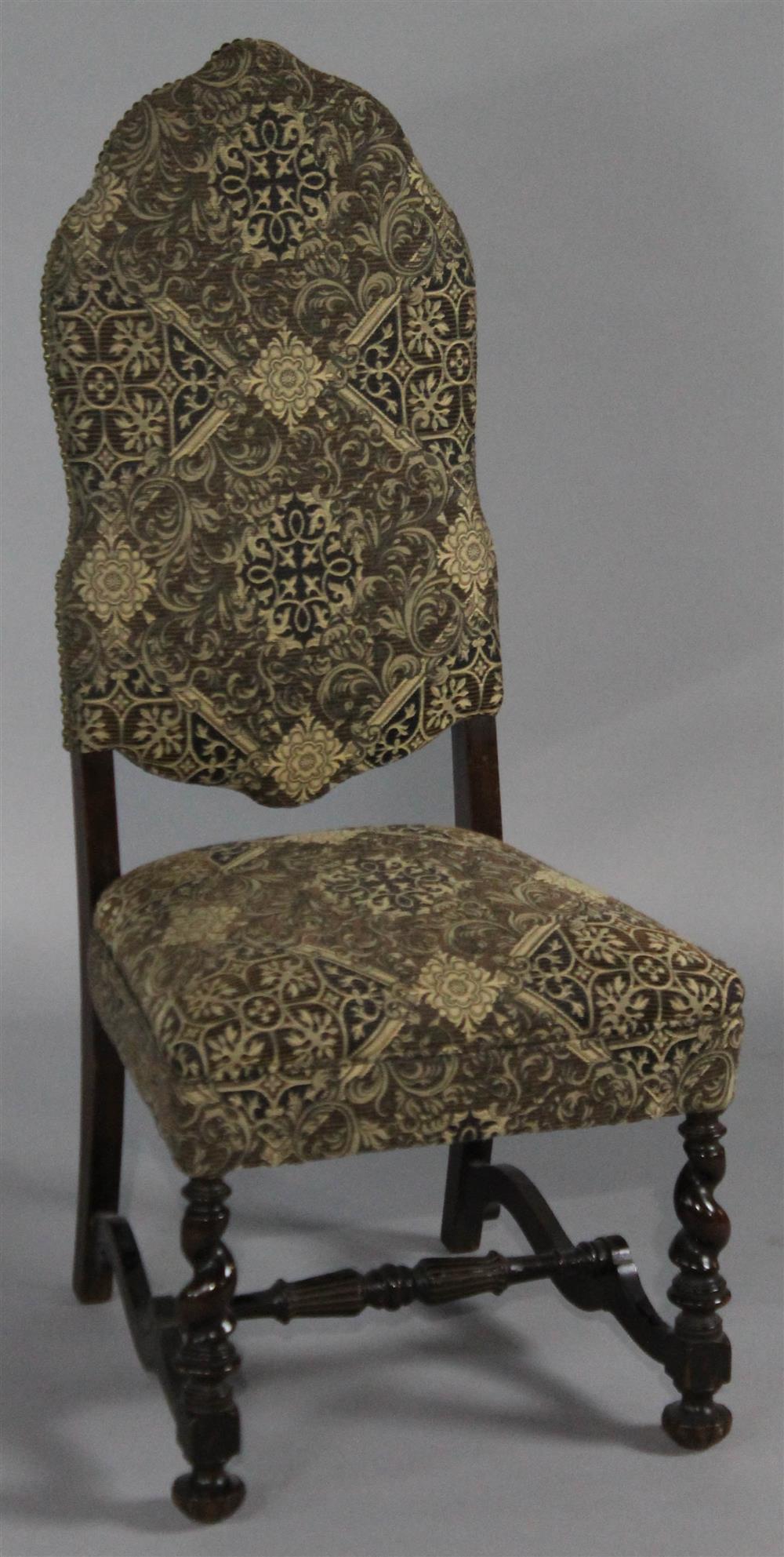 Appraisal: RESTORATION STYLE GOLD AND BROWN PATTERNED CHENILLE UPHOLSTERED CHAIR having