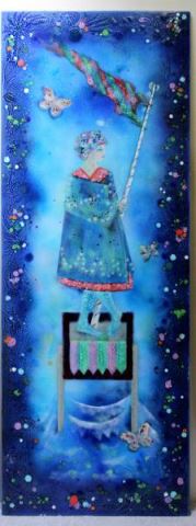 Appraisal: HALL Doris Enamel on Copper Figural Plaque Depicting figure performing