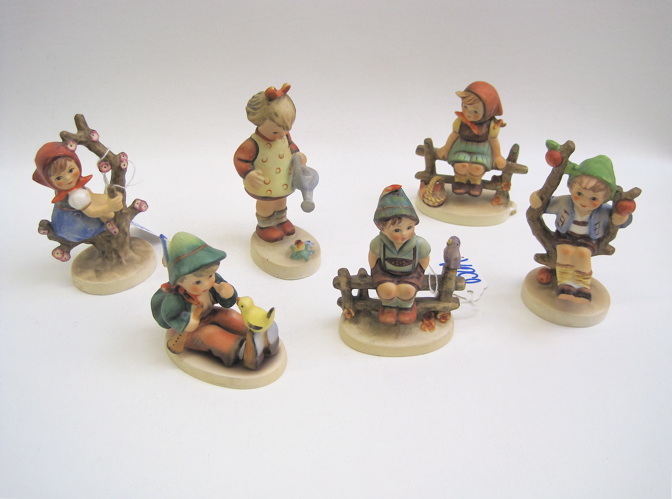 Appraisal: SIX GERMAN HUMMEL PORCELAIN FIGURINES Singing Lesson HUM TM- -