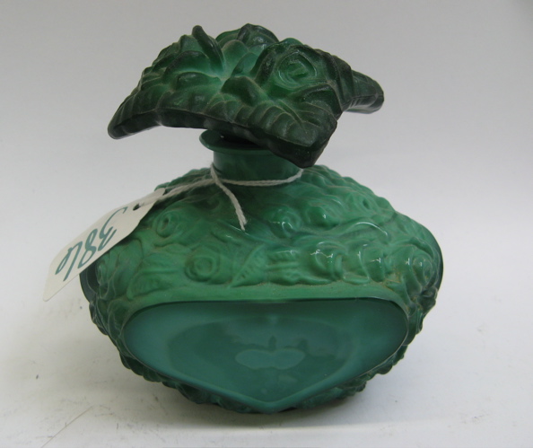 Appraisal: A MALACHITE GREEN GLASS PERFUME BOTTLE having raised flowers on