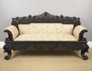 Appraisal: Chinese Carved Settee A th century Chinese Carved hardwood settee