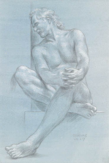 Appraisal: PAUL CADMUS Seated Nude Silverpoint gesso and watercolor on cream