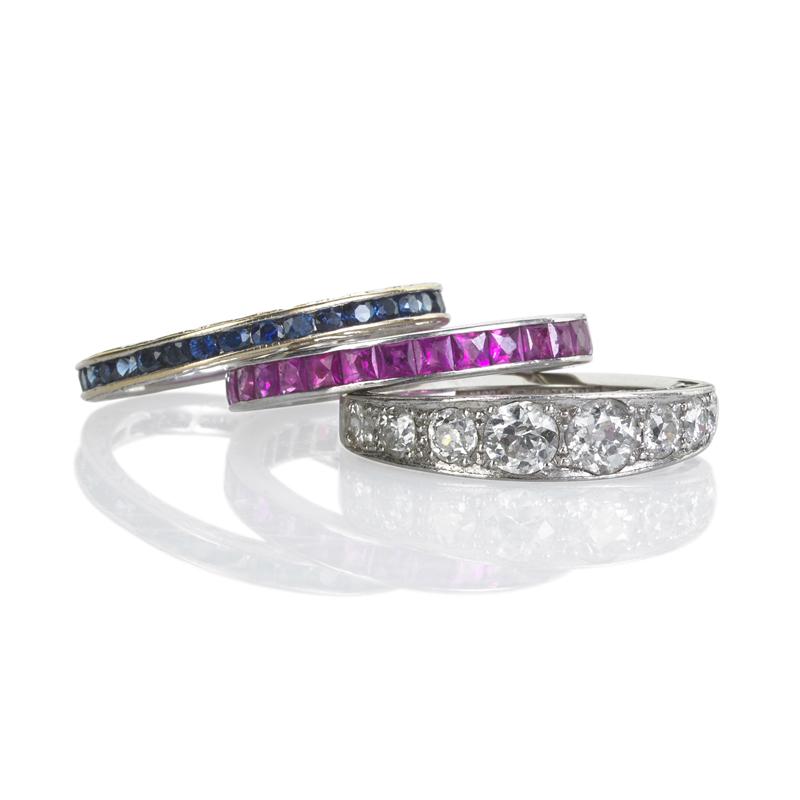 Appraisal: GEMSTONE AND DIAMOND STACKING RINGS Condition Report