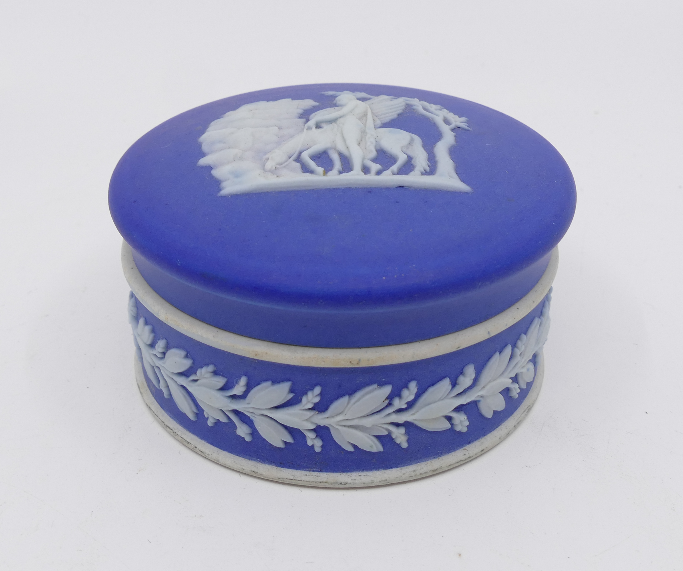 Appraisal: Wedgwood Blue Jasperware Dipped Covered Round Pomade Box- x ''