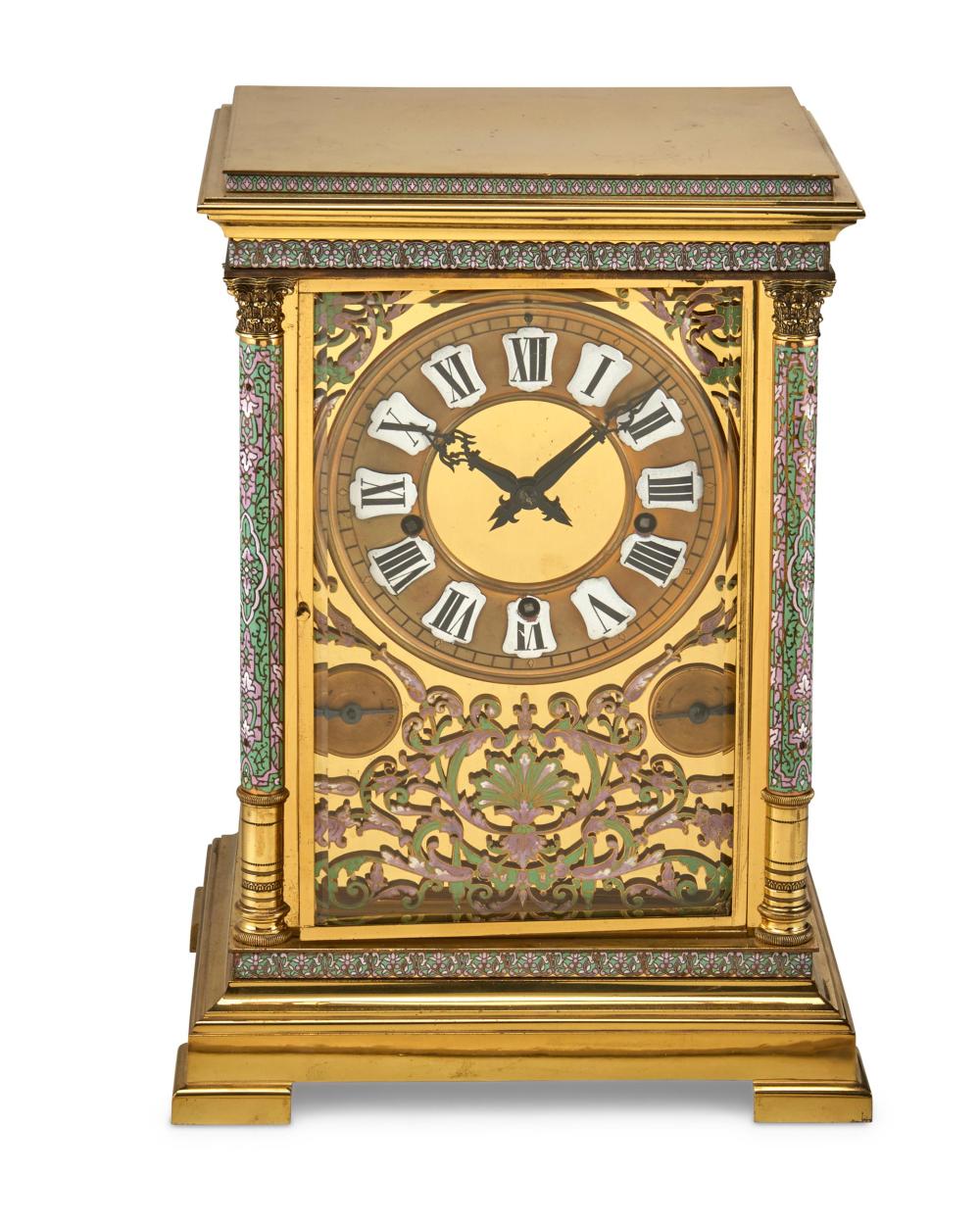 Appraisal: A French polished brass and champlev mantel clock Fourth-Quarter th