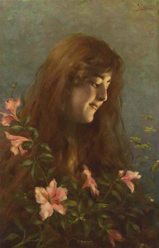 Appraisal: Vittorio Reggianini Italian - Young Girl with Flowers oil on