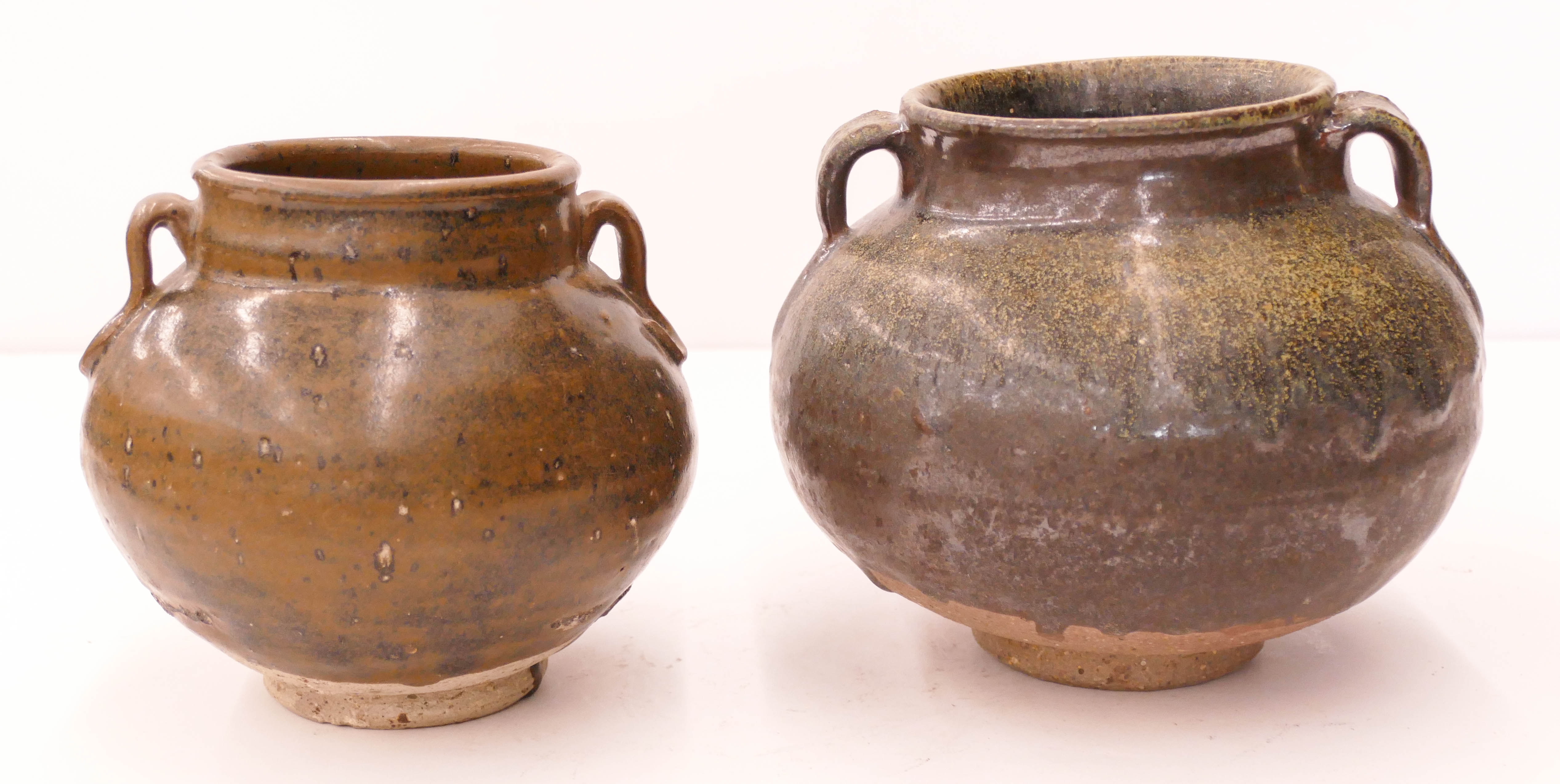 Appraisal: pc Chinese Yuan Handled Glazed Jars Includes a taller greenish