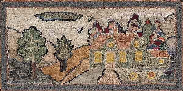 Appraisal: American hooked rug early th c with a landscape and