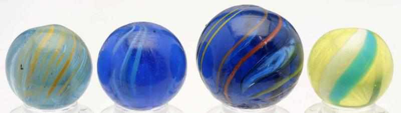 Appraisal: Lot of Banded Transparent Swirl Marbles Largest marble is a