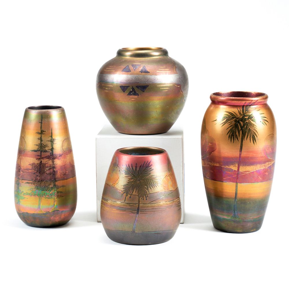 Appraisal: Grp Weller LaSa Studio Pottery Vases John Lessell for Weller