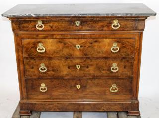 Appraisal: French Empire commode in burl walnut with marble top th