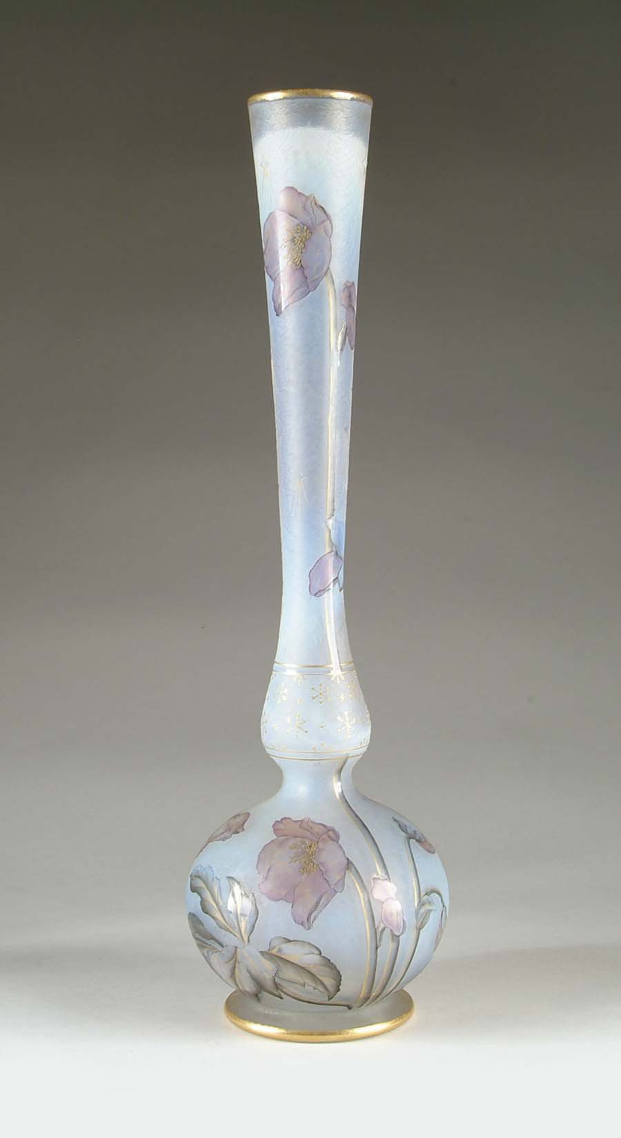 Appraisal: DAUM NANCY CAMEO AND ENAMELED VASE Monumental bud vase form