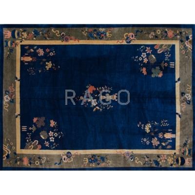 Appraisal: CHINESE ART DECO RUG Floral decoration on blue ground ca