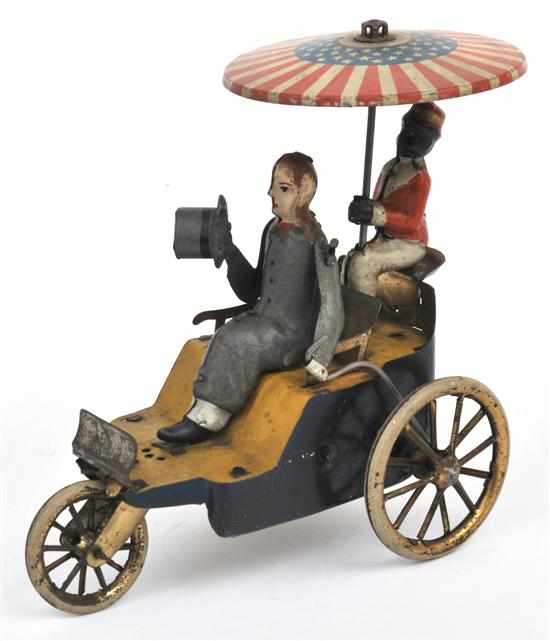 Appraisal: Lehmann Clockwork New Century Cycle German circa tinplate three-wheeled carriage