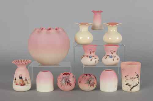 Appraisal: Twelve pieces of peachblow glass tallest -