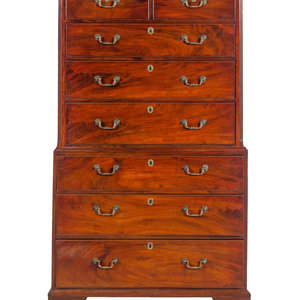 Appraisal: A George III Figured Mahogany Chest-on-Chest Circa Height x width