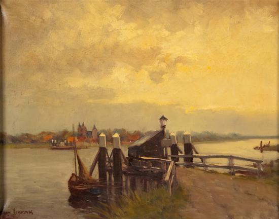 Appraisal: Toon Verplak Dutch th century Dock by the River oil