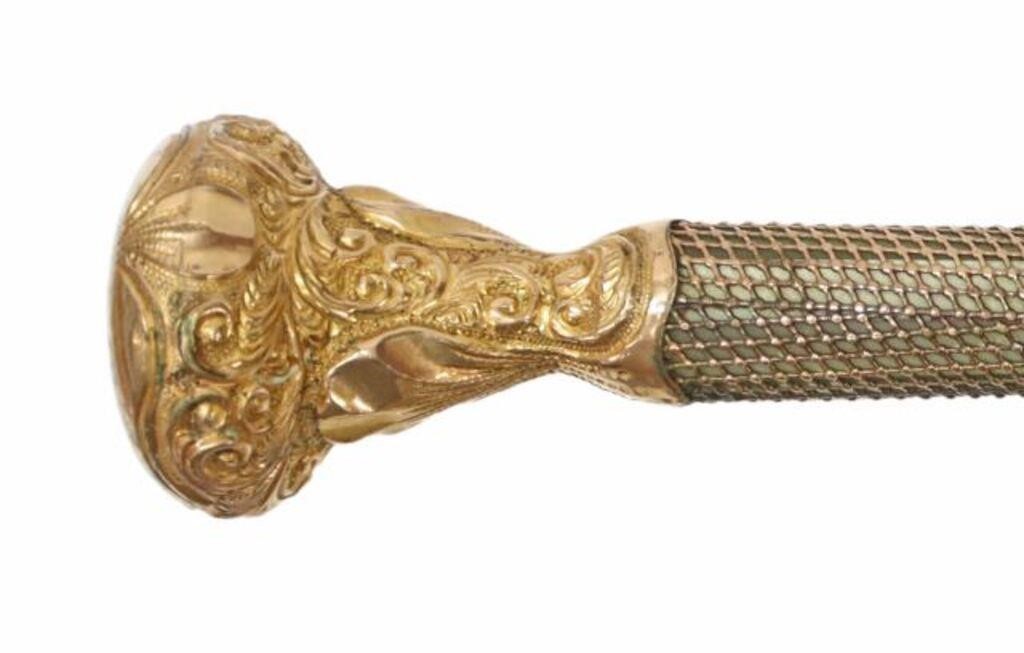 Appraisal: Victorian era umbrella handle gold plated with repousse foliate designs