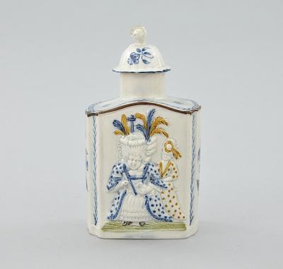 Appraisal: A Prattware Tea Canister Rectangular form with canted corners the