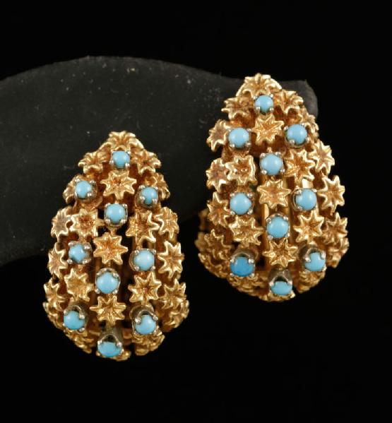 Appraisal: - Ladies' K Turquoise Earrings Ladies' K yellow gold and