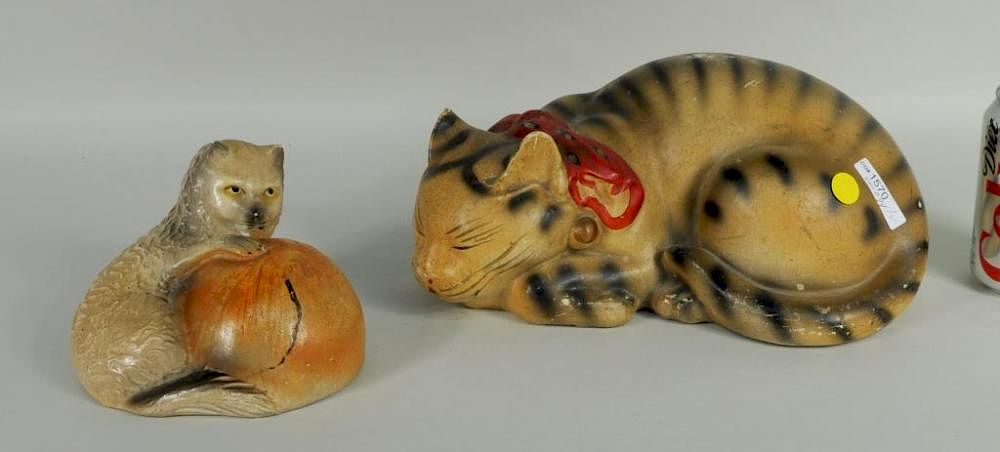 Appraisal: Two Early Chalkware Cats Two early chalkware cats including a