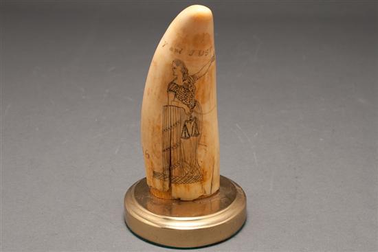 Appraisal: American scrimshaw whale tooth Liberty and Justice with Lady Liberty