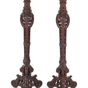 Appraisal: A Pair of Louis XIV Style Carved Oak Torch res