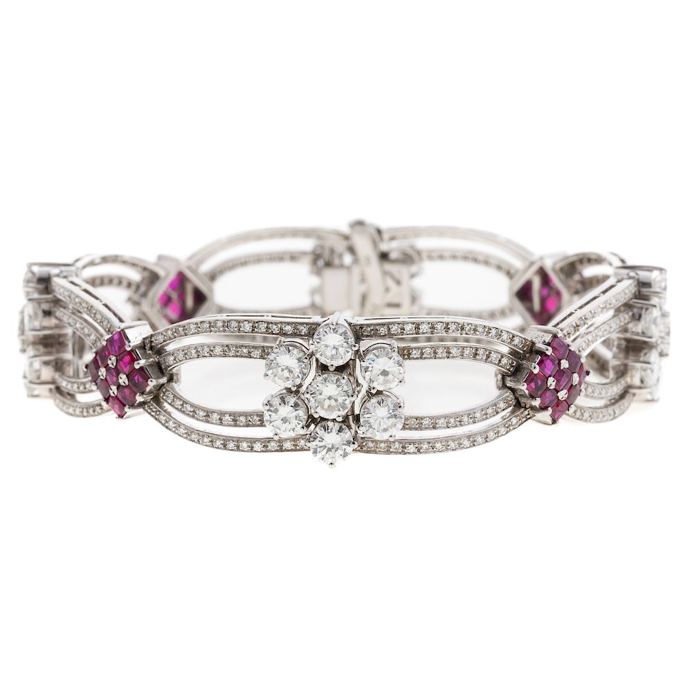 Appraisal: An Important Diamond Ruby Bracelet in Platinum platinum and K